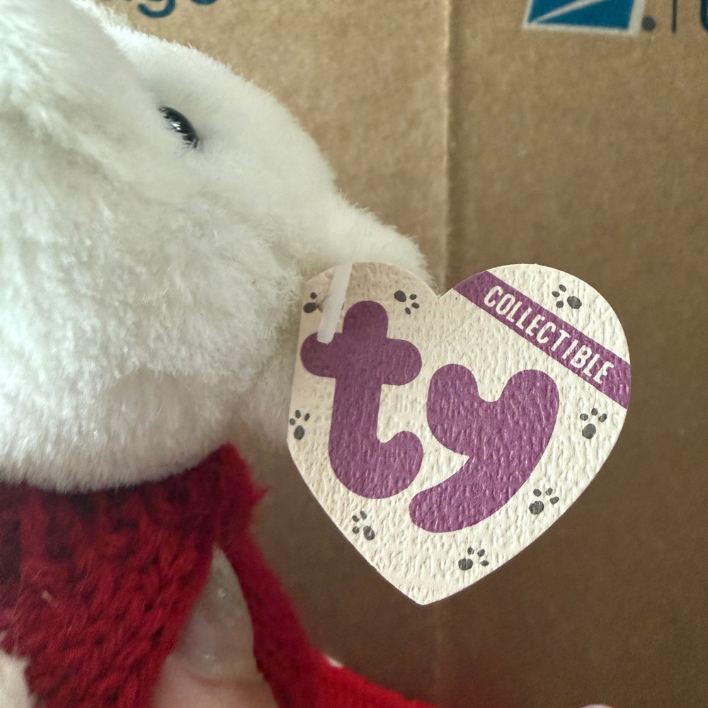 Vintage Ty Beanie Baby White Bear with Red Heart Sweater - Picture 6 of 7